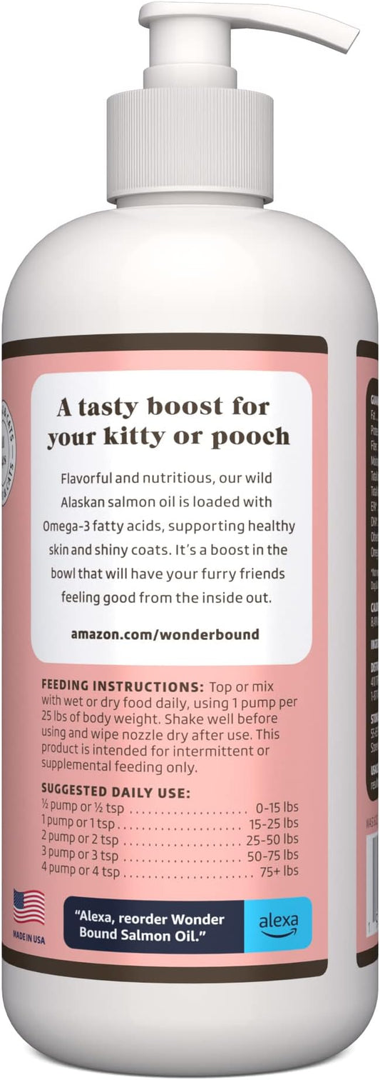 Amazon Basics Wild Alaskan Salmon Oil - Skin and Coat Support, Omega 3 Supplement for Dog and Cat, 16 fl oz (Previouly Wonder Bound)