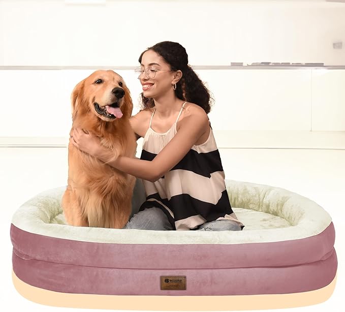 Orthopedic Dog Bed for Medium Dogs, Waterproof Dog Bed with Removable Bolsters, Egg Crate Foam Pet Couch for Medium Size Dog with Machine Washable Cover & Non-Slip Bottom, Pink