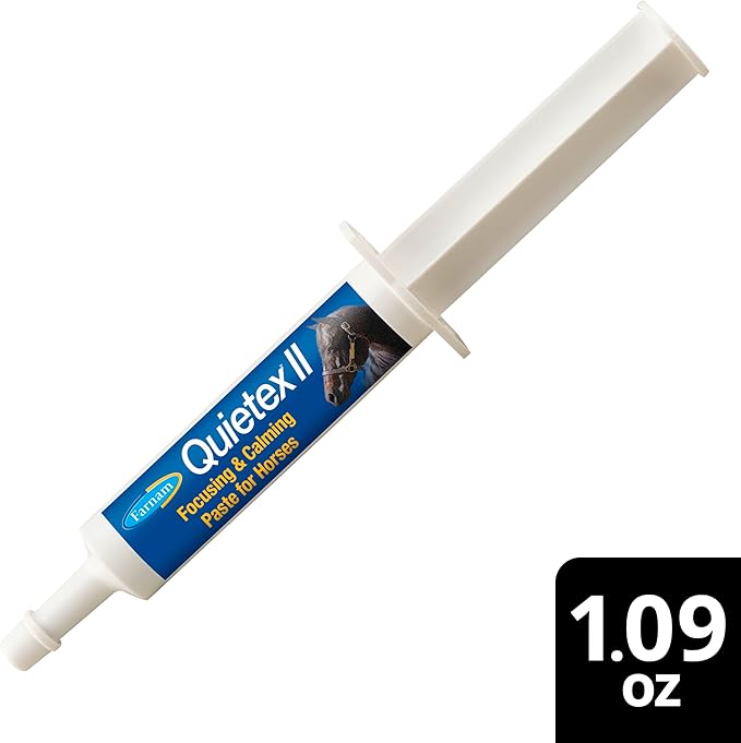 Farnam Quietex II Horse Calming Paste, 32.5 ml Syringe, Manage Nervous Behavior & Keep Horses Calm, Focused & Composed, 7 Stress-Relieving Ingredients, Calm Magnesium Supplement