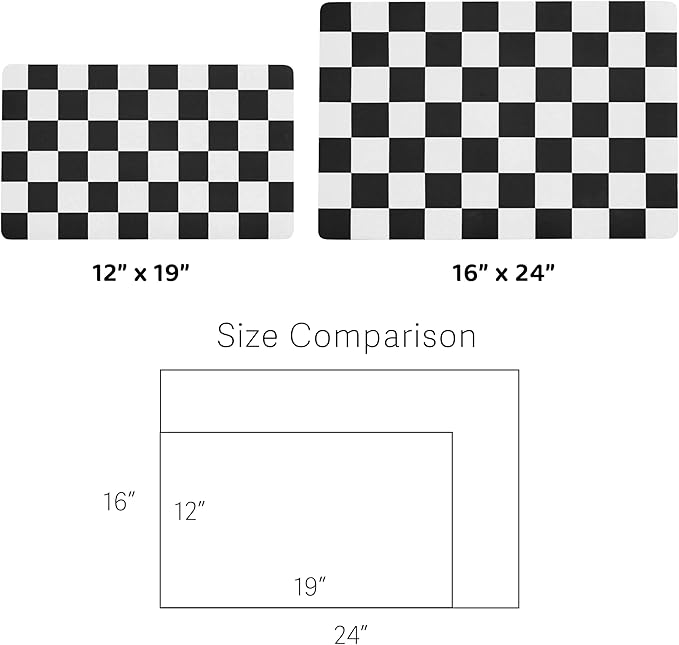 Ralxion Checkered Dog Feeding Mat, Absorbent Mats for Dog Food and Water Bowl, Dispenser, Modern Aesthetic Black White Checkerboard Pet Placemat for Dogs, Cats, Puppy Accessories, 12" X19”