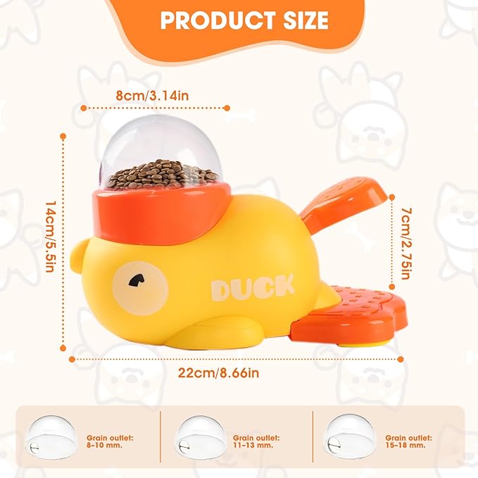 Interactive Dog Treat Dispenser Toy, 2026 New Duck Shape Puzzle Feeder,Interactive Dog Food Dispenser with Press Button and Rotating Design,Slow Feeding Game for Dogs and Cats