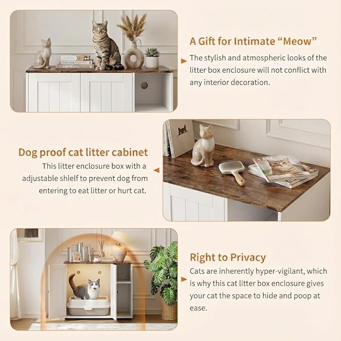 GAOMON Large Litter Box Enclosure Cabinet for Litter Robots, Cat Litter Furniture with Dog-Proof Shelf and Built-in Power Outlet, 5 Ft Power Cord, Fits Most Self-Cleaning Litter Boxes, White