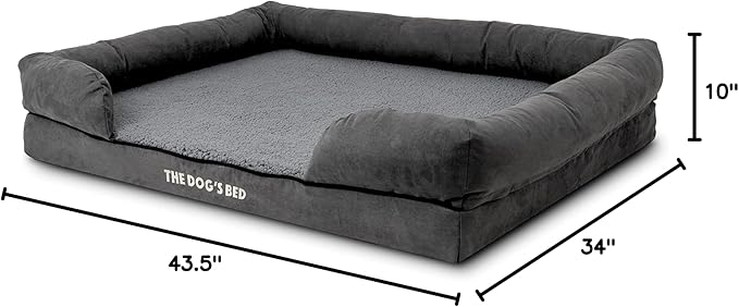 The Dog’s Bed Orthopedic Memory Foam Dog Bed with Bolsters for XL Dogs, High Density Support Mattress, Low Front Entry, Removable Washable Cover, Plush Fabric, Grey Plush, XL
