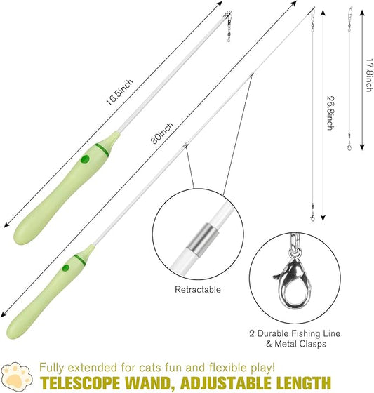 BEBOBLY 3-in-1 Retractable Cat Wand Toy for Indoor Cats Interactive Cat Feather Toys