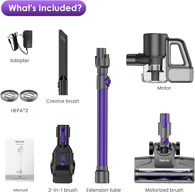 Suirviz Cordless Vacuum Cleaner, 40KPA/500W/35Mins, Powerful Suction with Green LED Dust Detection, Stick Vacuum Self-Standing, Lightweight Handheld Vacuum for Pet Hair, Carpet & Hard Floor