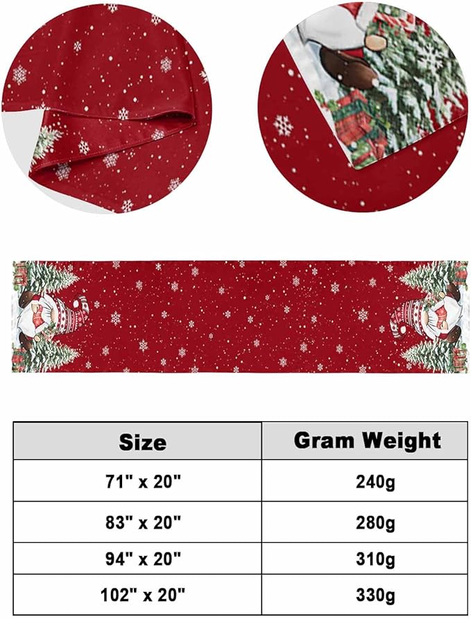 Christmas Gnomes Red Bed Runner for Twin Size Bed, Xmas Decorative Bed Scarf Throws for Foot of Bed, Rustic Tree Snowflake Luxury Bedding Protector Slipcover Bed Runners for Hotel/Home, 71 x 20 Inch
