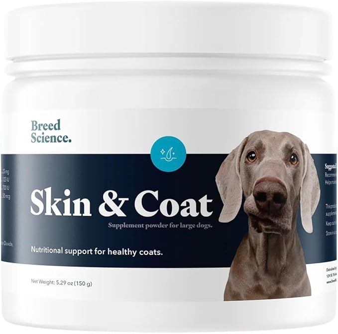 Skin and Coat Supplement Powder for Large Dogs- Anti Allergy Treatment and Itching Relief- with Vitamins A, E and Biotin - Care Products and Shedding Control Supplements for Itchy Pets