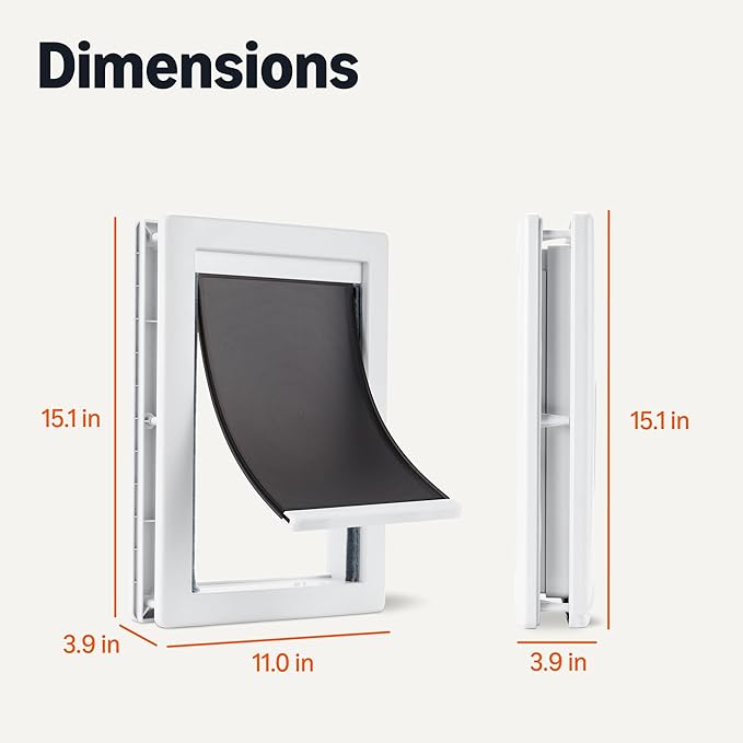 Amazon Basics Adjustable Plastic Dog and Cat Door, Medium,10.5’’ x 15’’ x 3.9'', White and Grey