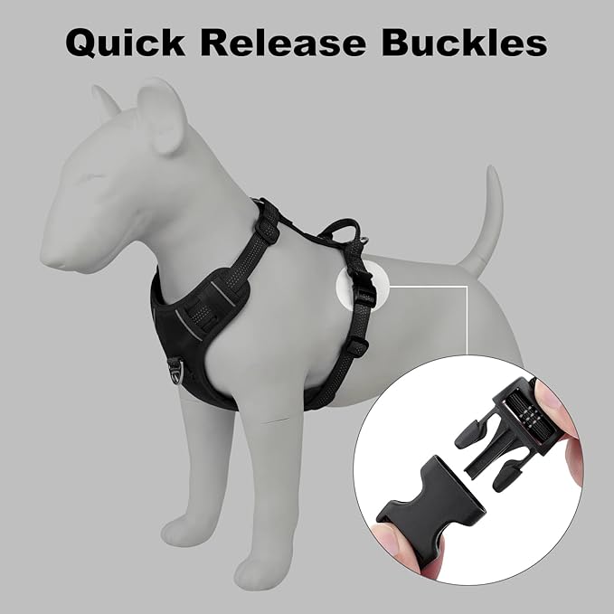 Plutus Pet No Pull Dog Harness, Reflective Adjustable Dog Vest Harness with Handle, Escape Proof, Soft Padded for Small Medium Large Dogs (Black, L)