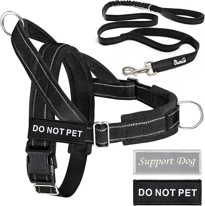 Lukovee No Pull Dog Harness & Leash Set - Heavy Duty Dog Vest Harness with Soft Padded for Medium Large Dogs, Adjustable Reflective Tactical Pet Harness for Easy Walk and Training (S, Black)