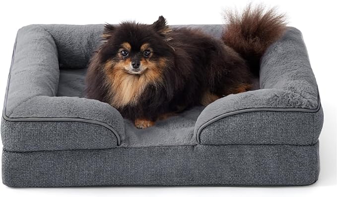 Made4pet Dog Bed Orthopedic, Dog Sofa for Small Dogs Supportive Foam Pet Cushions Bed with Washable Removable Cover, Egg-Crate Foam, Waterproof Lining Bottom, Grey, 24 * 18 * 6 Inch