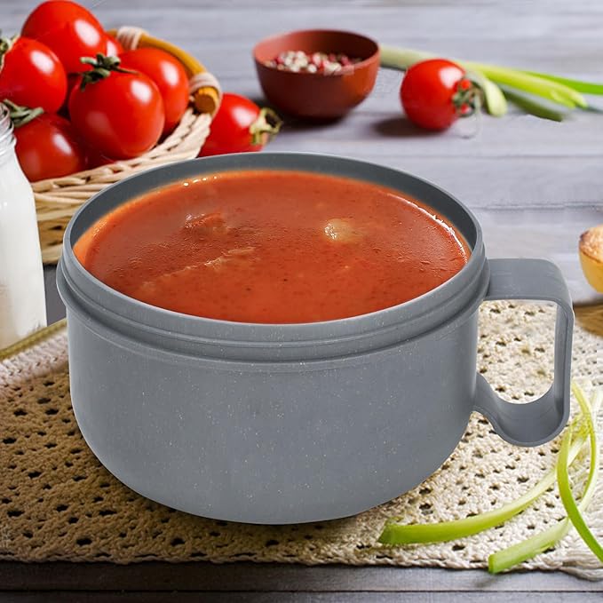 28 oz Soup Bowl with Handles, Microwave Ramen Bowl with Lid for Soup and Instant Noodles,Oatmeal, Gumbo, Salad,BPA Free (Rock Grey)