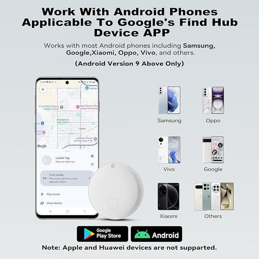 Air Smart Tags-2 Pack for Android, Google Android Tag Tracker Work with Google Find My Device (Find Hub), Key Finder/Luggage Tracker/Item Locator, 2 Pack White