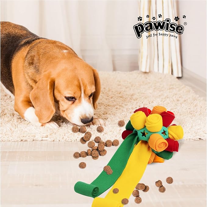 PAWISE Snuffle Ball for Dogs, Sniffle Treat Puzzle Toy, Dog Snuffle Ball Slow Feeder, Enrichment Toy for Mental Stimulation, Machine Washable for Small Dogs (Random Color Streaks) (Small)