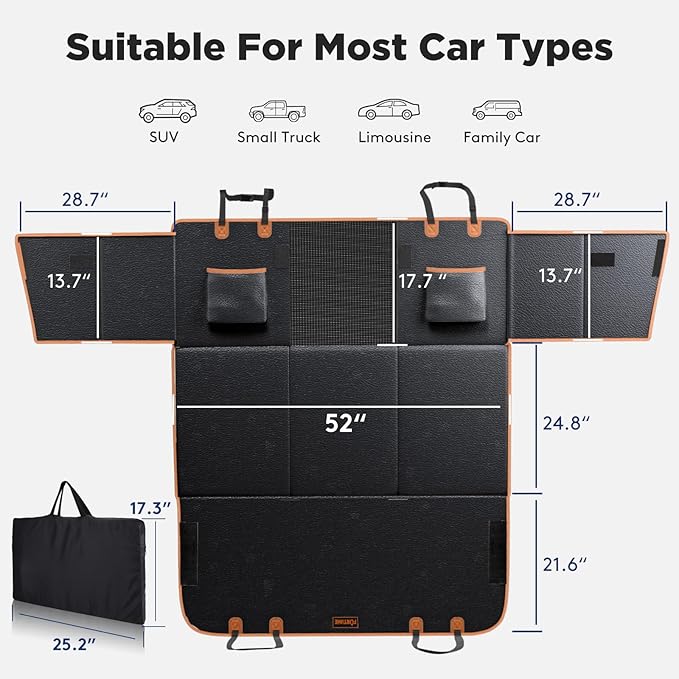 FURTIME Dog Car Seat Cover for Back Seat, Upgraded PU Leather Back Seat Extender with Hard Bottom Holds 400LBS, Waterproof Anti-Scratch, Large Space Back Seat Cover for Car, SUV, Small Truck