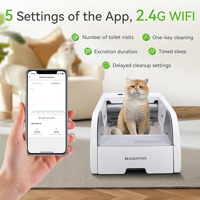 S6 Self Cleaning Litter Box, Upgraded Automatic Cat Litter Box Self Cleaning That Can Use Clumping Cat Litter, Open Design with Cats Taking to It Immediately, Anti Pinch and Odorless(Dark Gray)