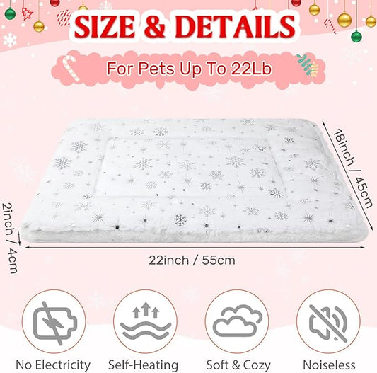 2 Pack Winter Self Warming Cat Mat Snowflake White Self Heating Pad Bed 22" x 18" Reversible Reflects Body Heat Machine Washable Thermal Pet Blanket for Winter Indoor Pet Kitten Dog Crate
