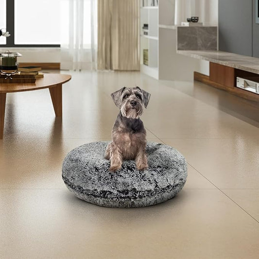 Bessie and Barnie - Luxury Extra Plush Faux Fur Bagel Pet/Dog Bed (Midnight Frost, S)