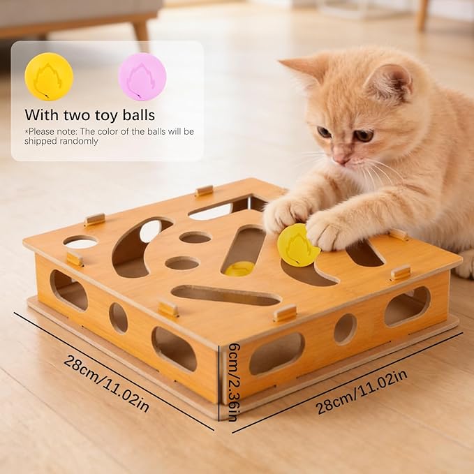 Cat Nail File Enrichment Box, Scratch Puzzle, Stress-Free Nail Care Alternative, Interactive Maze Scratcher with Bell Ball for Indoor Cats