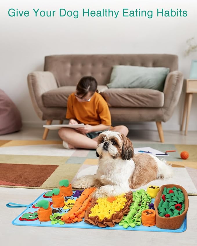 ORIA Snuffle Mat for Dogs, 32''x20'' Dog Puzzle Mat with 4 Squeaky Carrots, for Boredom, Mental Stimulation, Stress Relief, Slow Feeder Dog Treat Mat for Small Medium Large Dogs