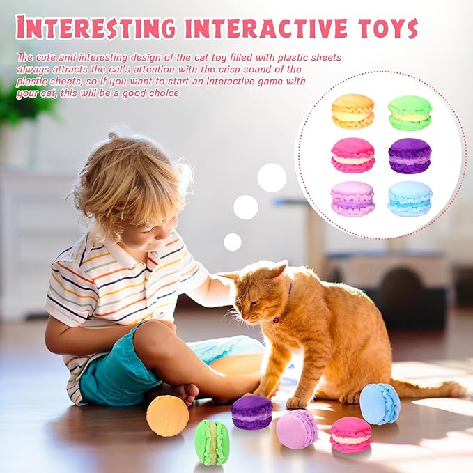 Eccliy 6 Pcs Macarons Catnip Cat Toys for Indoor Interactive Cat Chew Toys Kitten Chew Supplies for Kitty Lover Gifts Interactive Plush for Boredom Relief Indoor Exercise, 6 Colors
