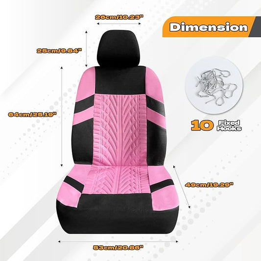 2PCS Car Front Seat Cover with 2 Headrest Covers, Breathable Waterproof Seat Covers for Front Seats, Universal Seats Cover Protector Car Accessories for Most Vehicles (Pink)