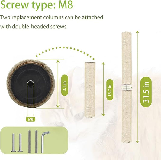 2 Pcs Cat Scratching Post Replacement for Indoor 15.7 x 3.1 Inches Cats Tree Replacement Parts Natural Sisal Cat Scratch Posts Refill Pole Part with M8 Screws Spare Cat Furniture Accessories