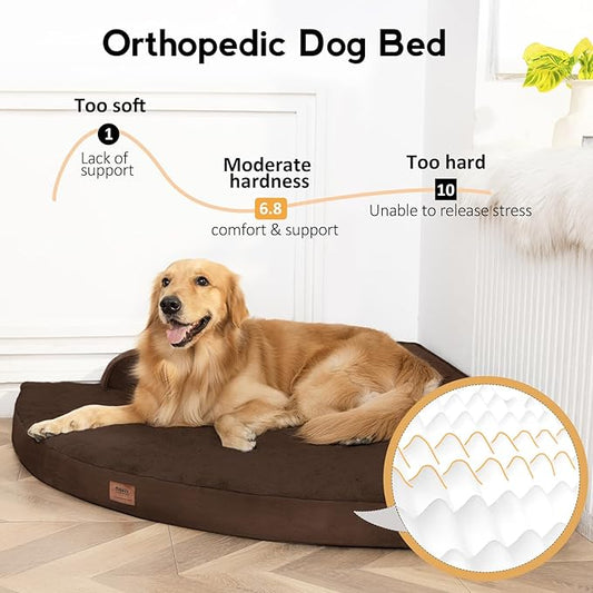MEKIY Large Dog Bed - XL Orthopedic Egg-Crate Memory Foam Dog Beds with Removable Washable Cover, Waterproof Pet Beds with Non-Slip Bottom, Brown