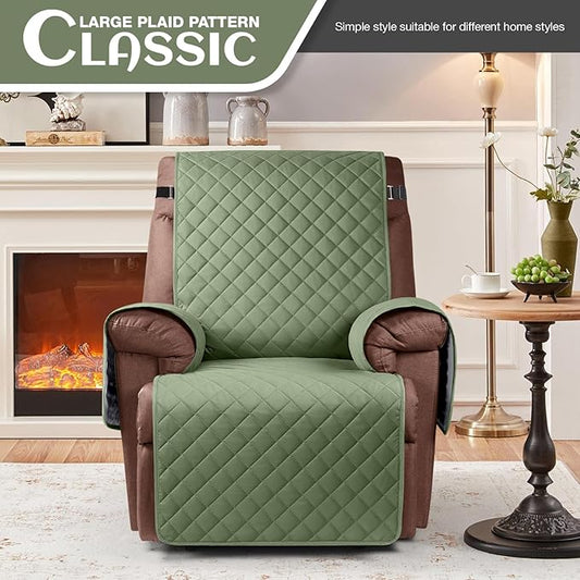 KinCam 100% Waterproof Recliner Chair Cover, Reclining Couch Covers for Pets, Dogs, Recliner Couch Slipcover Furniture Protector with Elastic Straps for Kids(28", Cactus Green)