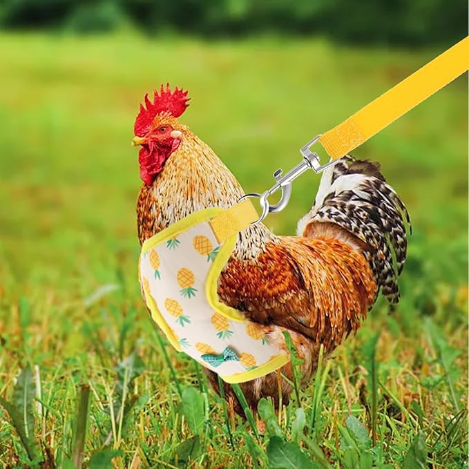 2 Pcs Adjustable Chicken Harness and Leash Set, Comfortable Chicken Vest Elastic Hen Vest with Strawberry Pineapple Print for Small Pets Duck Goose Hen Training Walking Supplies