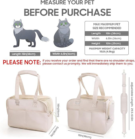 JourCraf Dog Purse Carrier for Small Dogs & Puppies Up 10 Lbs, Soft Cotton Tote Pet Shoulder Bag with Pockets, Foldable & Washable Breathable Puppy Carrier for Yorkie, Chihuahua & Cats - Beige