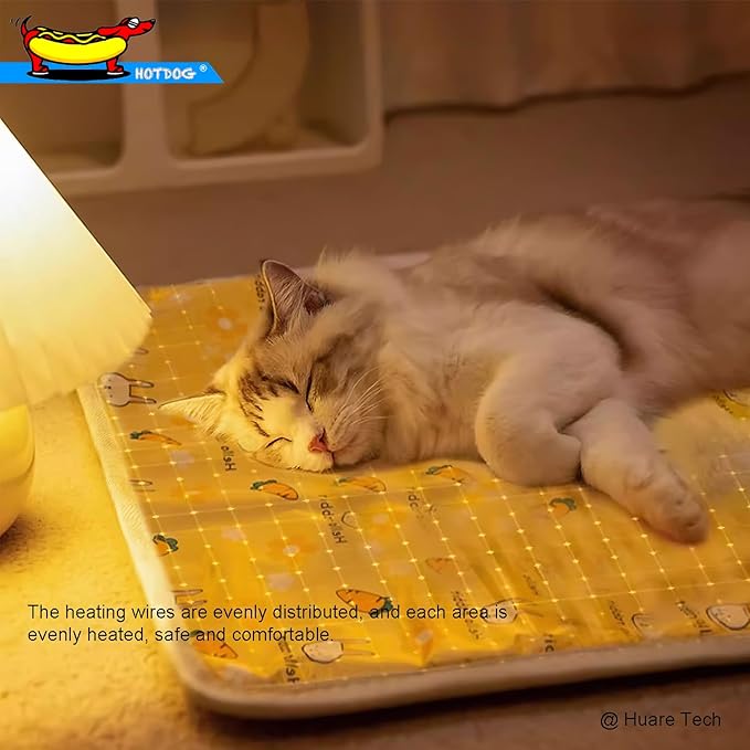 Dog Heating Pad, Adjustable Temperature Heated Dog Bed, Cat Heating Pad,Waterproof Heating Pad with Chew Resistant Cord, 21.7''X17.7'' Yellow Pet Heating Pad