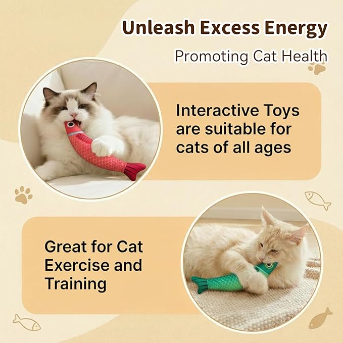 Catnip Toys for Indoor Cats with 5000mg Natural 2 Pack Fish Cat Toys with Hidden Bell Interactive Chew Kicker Toy with Crinkle Paper for Kitten Exercise Red Green
