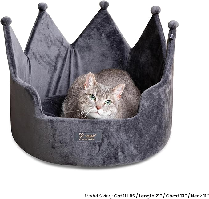 NANDOG Crown Dog Bed for Small Dogs & Cats – Soft Plush Round Pet Bed, Cozy Royal Design, Comfortable Indoor Puppy Bed for Crate or Kennel, Dark Gray, Medium