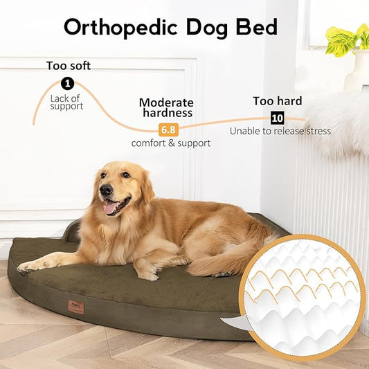 MEKIY Large Dog Bed - XL Orthopedic Egg-Crate Memory Foam Dog Beds with Removable Washable Cover, Waterproof Pet Beds with Non-Slip Bottom, Light Coffee