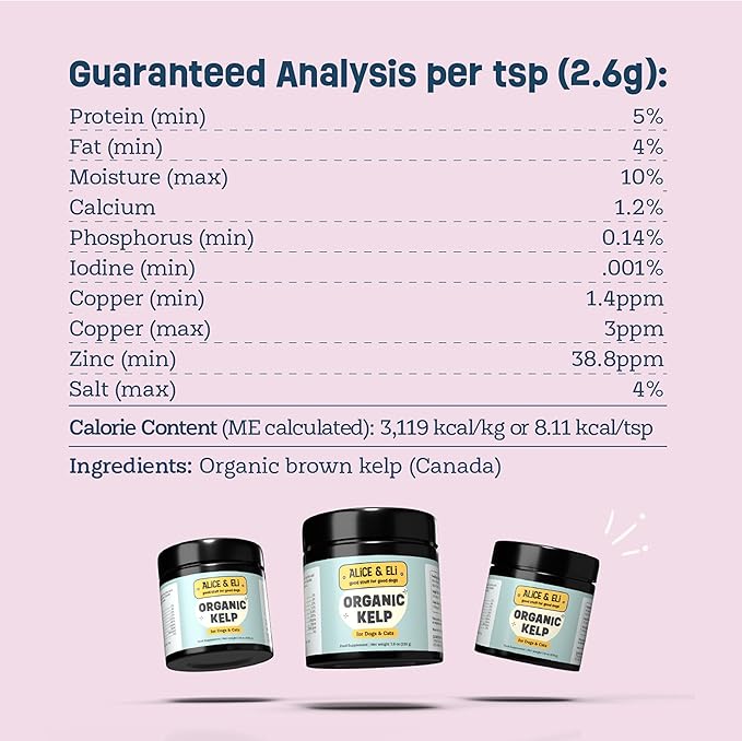 Alice & Eli Organic Kelp Powder for Dogs – Supports Healthy Coat, Thyroid & Immune System - Multivitamin Seaweed Powder from Canada