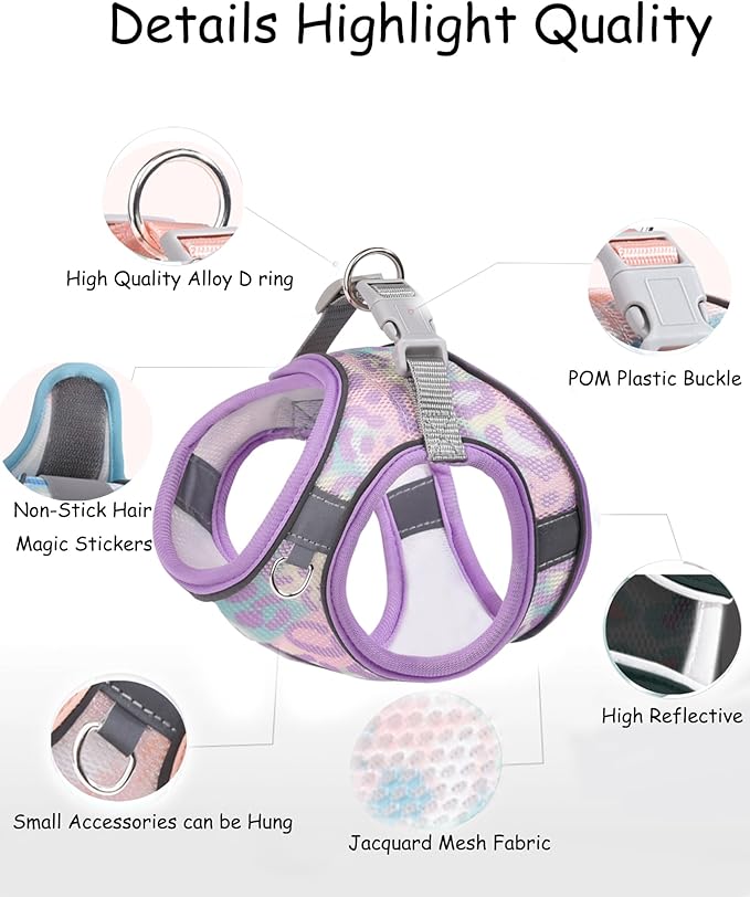 Dog Harness for Small Medium Dogs No Pull, Cat Harness and Leash Set, Step in Puppy Harness (Purple, XXS)