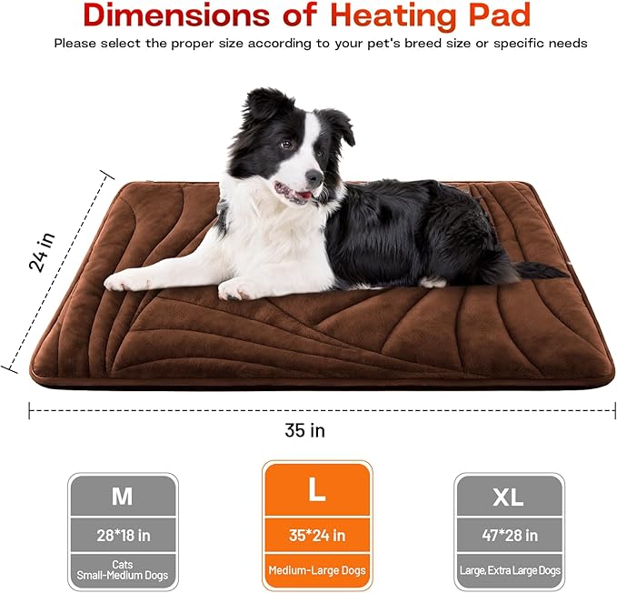 Large Dog Heating Pad with Washable Cover, Soft Plush Pet Heating Pad with 9 Adjustable Temperature, Timer, Chew-Resistant Cord, Waterproof Electric Heated Pet Bed Mat for Dogs and Multi-Cats
