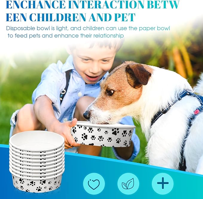 Potchen 30 Pieces Disposable Dog Bowls 16 oz Small Pet Feeding with Printed Pattern Dishes for Small Pet Paper Food Travel Bowls for Feeding Dogs and Cats Puppies Dry Wet Food Water