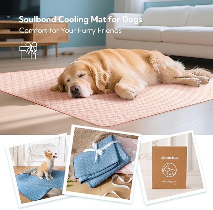 Soulbond Cooling Mat for Small Dogs - 25"x35" Washable Cooling Pad for Dogs & Cats, QMAX>0.3, Anti-Slip Bottom, Portable Summer Cool Pet Bed Pad for Outdoor/Indoor/Cars/Travel Use, Dark Gray