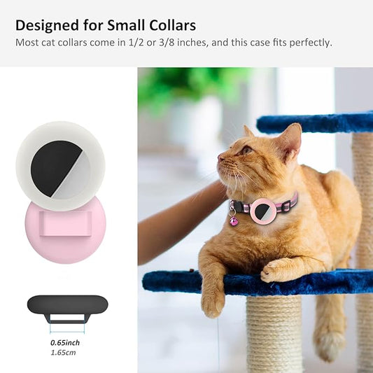 2022 AirTag Cat Collar Holder, Small AirTag Compatible Case, 2Pack Waterproof Cover for Pet Collar Within 3/8 inch (Pink&White)