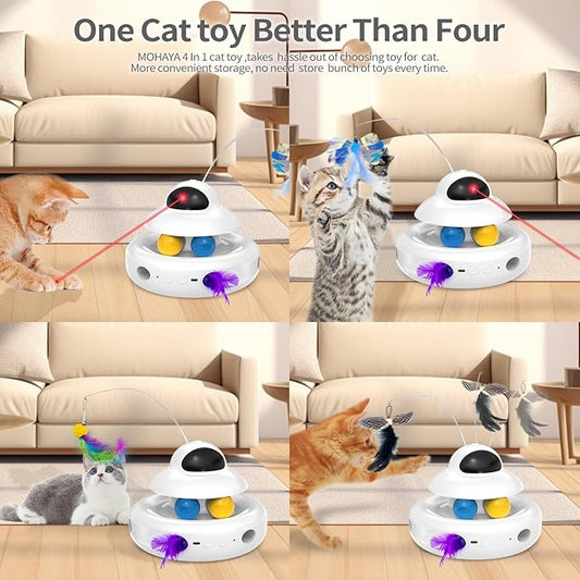 MOHAYA Interactive Cat Toys for Indoor Cats,4-in-1 Automatic Kitten Toy with Laser, Fluttering Butterfly, Moving Feather & Track Balls, USB Rechargeable Self-Play Electronic Toy for Kittens & Adults