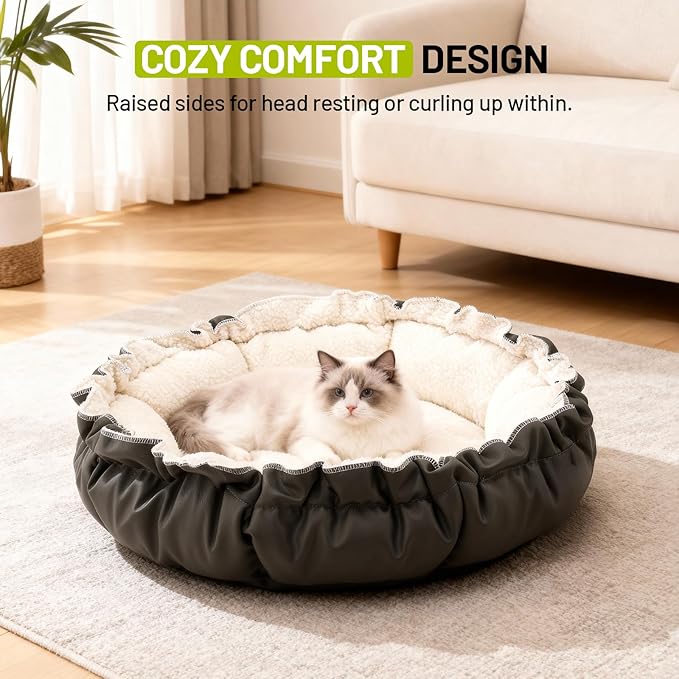 Cat Beds for Indoor Cats,Washable Round Pet Bed for Puppy and Kitty,Super Soft Durable Fabric Pet Beds, Washable Luxury Cat & Dog Bed 24.8inch