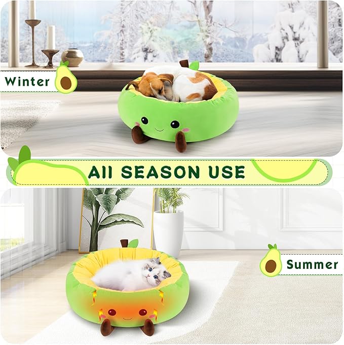 Avocado Heated Pet Bed for Cats & Dogs, Warming Cat Nest with Timer & Temp Adjustable Heating Pad