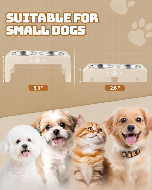 Jovrun Elevated Dog Bowls for Small Dogs and Cats, Non-Slip Cat Bowls with 2 Thick 5.5" Stainless Steel Dishes, Dog Feeder 2 Heights Adjustable to 2.6"-5.3"