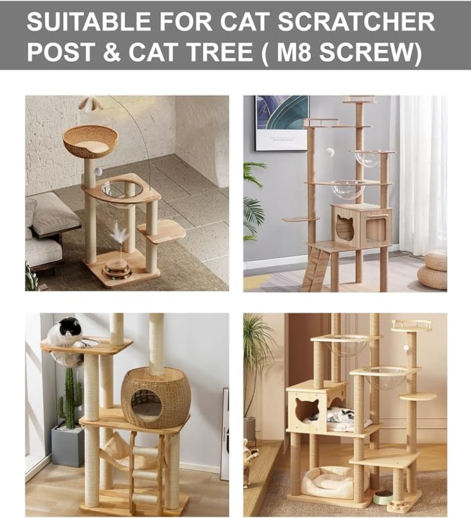 TIMHAKA 4 PCS M8 Cat Scratching Post Replacement, 15.7 x 3.3 inch Sisal Pole Cat Tree Replacement Post with Screws, Refill Sisal Rope Scratcher Posts for Indoor Tree Tower Cat Furniture Protector