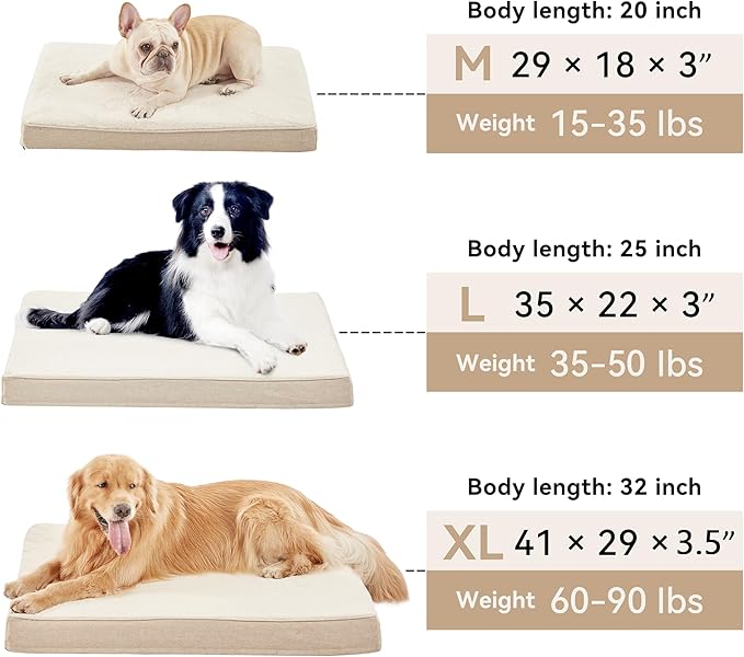 WATANIYA PET Extra Large Dog Bed, Cooling Dog Beds for Large Dogs, Washable Orthopedic Pet Bed for Crate with Joint Relief Memory Foam, Waterproof Liner and Plush Cover (41"x 29", Beige)
