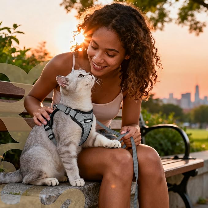 rabbitgoo Cat Harness and Leash for Walking, Escape Proof Soft Adjustable Vest Harnesses for Cats, Easy Control Breathable Reflective Strips Jacket, Grey, M
