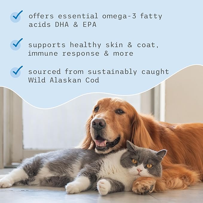 Dr. Mercola Bark & Whiskers Wild Alaskan Cod Liver Oil for Dogs & Cats, Omega-3s, Vitamin E, Skin and Coat, Joint Health, Veterinarian Formulated, Non-GMO - 6.8 Fl. Oz. (200 mL)