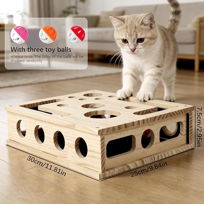 Cat Scratch Puzzle Enrichment Box, Large Solid Wood Construction Cat Nail File Enrichment Box with Sandpaper Inside, Indoor Cat Clipper No Pressure Substitute, Interactive Maze Toy